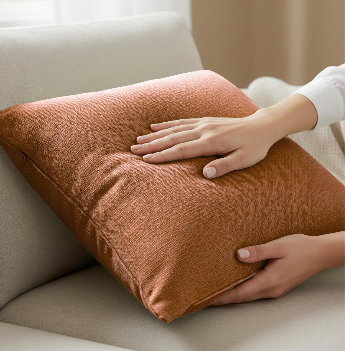 Yellow Weaves Cotton Canvas Decorative Cushion Covers, (24 X 24 Inches), Set of 3, Rust Brown