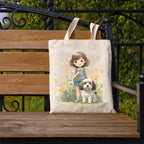 Metsi Canvas Tote Bag For Women, For Painting With Zipper, Reusable Multi-Purpose Cotton Bags For School/Gym/Shopping/Beach & Groceries, Diy Gift Bags, 13X15 (Girl With Puppy 5),Beige