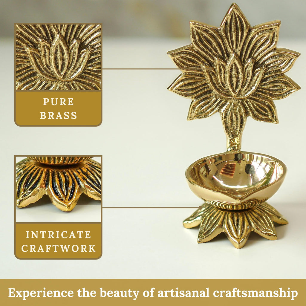 Behoma 100% Pure Brass Lotus Diya for Puja | Kamal Deepak Diya