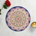 LaVichitra Cotton Table Placemat | Dining Table Mat | Bed Side Table Mat | Cotton Round Shape Placemats | Washable PlaceMat for Shelves & Plant Pots - Pack of 2, Mandala Art Kafalo