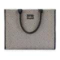 THE CLOWNFISH Opulence Series Multipurpose Handbag For Women Box Bag 14 inch Laptop Tote Printed Handicraft Fabric & Faux Leather Bag (Black-Geometric Design)