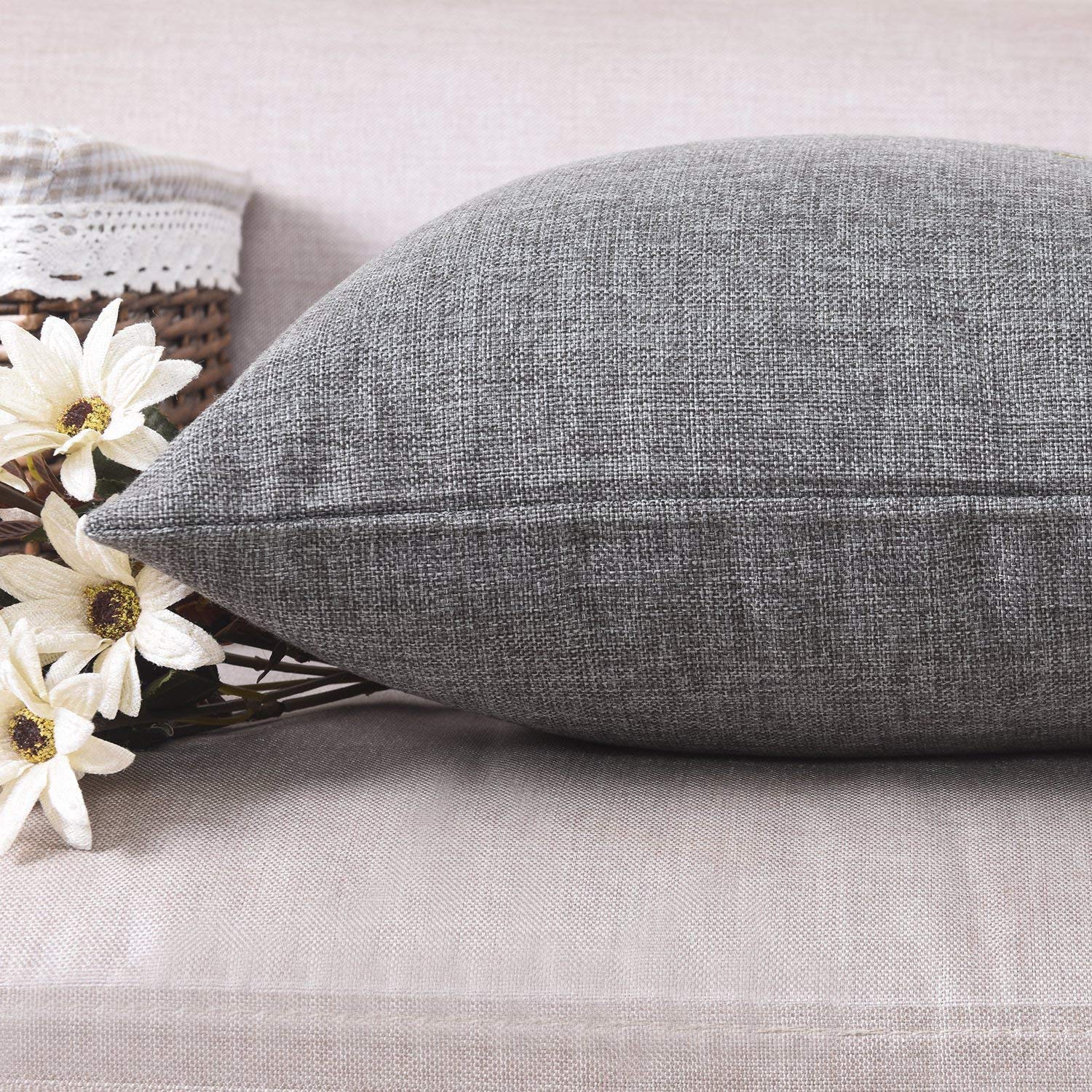 Khooti Jute Cushion Cover | 30x30 Inch | Light Grey | Set of 1 | Throw Pillow Cover for Couches, Chairs, Sofas, Beds, Coffee Tables, Living Rooms, Bedrooms, Modern Boho Design