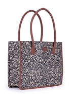 ZOUK Flomotif Floral Printed Jute Handcrafted Black Women's Stylish Tote Bags | Tote Handbag| Shoulder bag with double handle