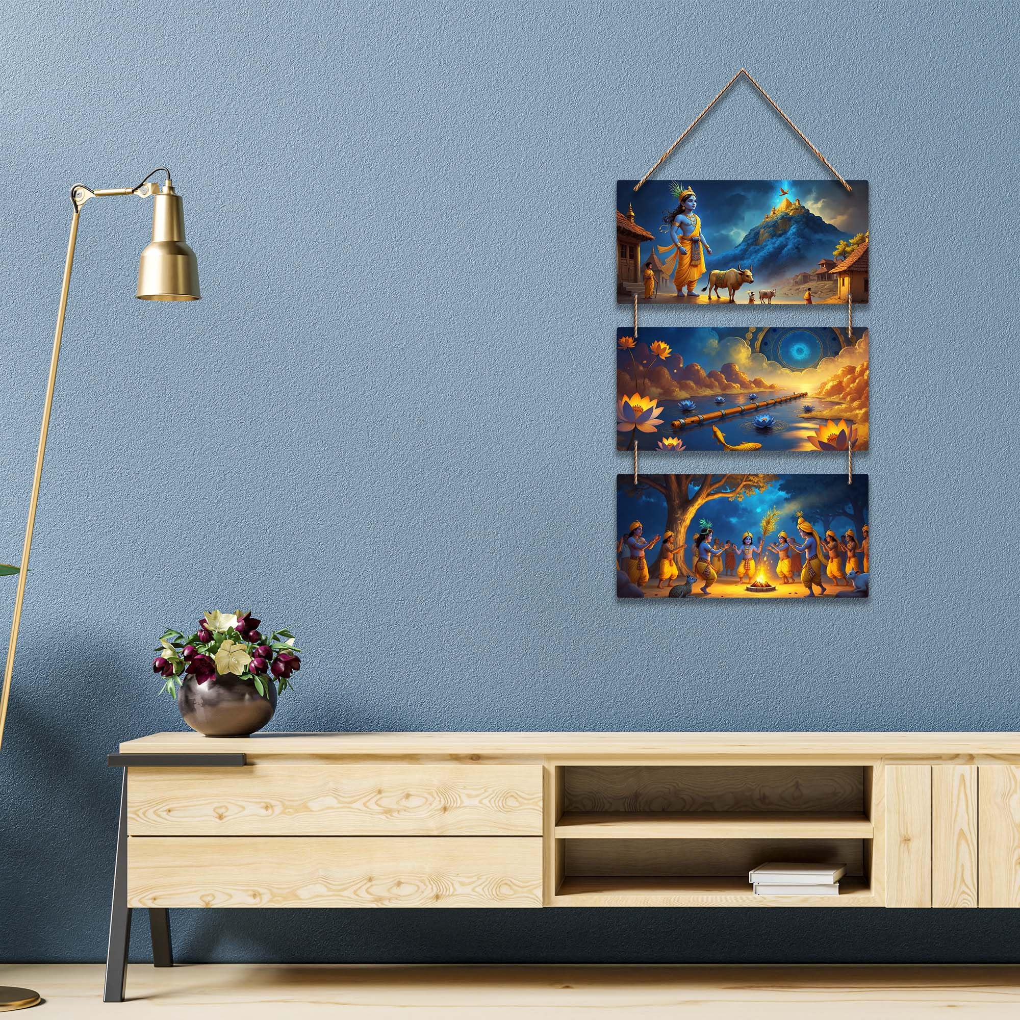 Artvibes Divine Shree Krishna & Flute Wall And Door Hanging for Home | Spiritual Decor Items | Wall Sculpture | Signs & Plaques | Artwork| Stylish Modern Decor Item | Gift Items (WH_9440N)