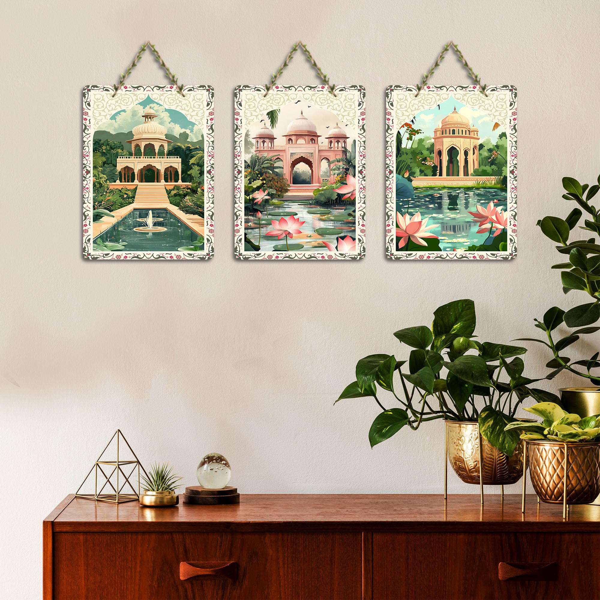 Artvibes Royal Tomb With Lotus Pond Art Wall Hanging Home Decorative Wall Art For Living Room | Bedroom | Gifts | Wall Hanger For Decoration | Modern Decor | Artwork | Wall Sculpture (WH_96187N)