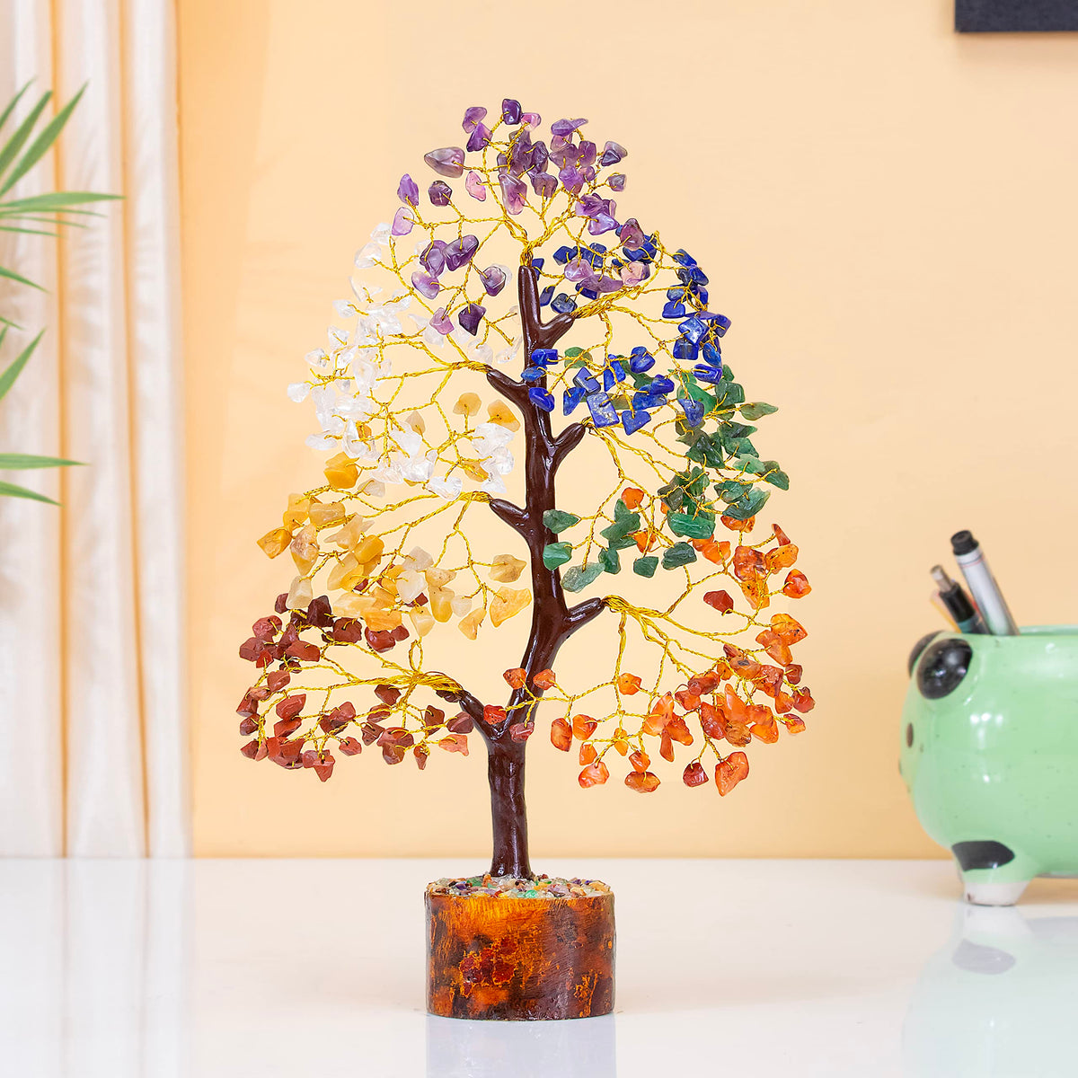 ZAICUS Seven Chakra Gemstone Tree of Life, Crystals and Gemstones, Crystal Tree, Showpiece for Good Luck, Home Decor, Office Desk, Feng Shui, Crystals and Healing Stones, Gift Item, 7 x 24 Cm