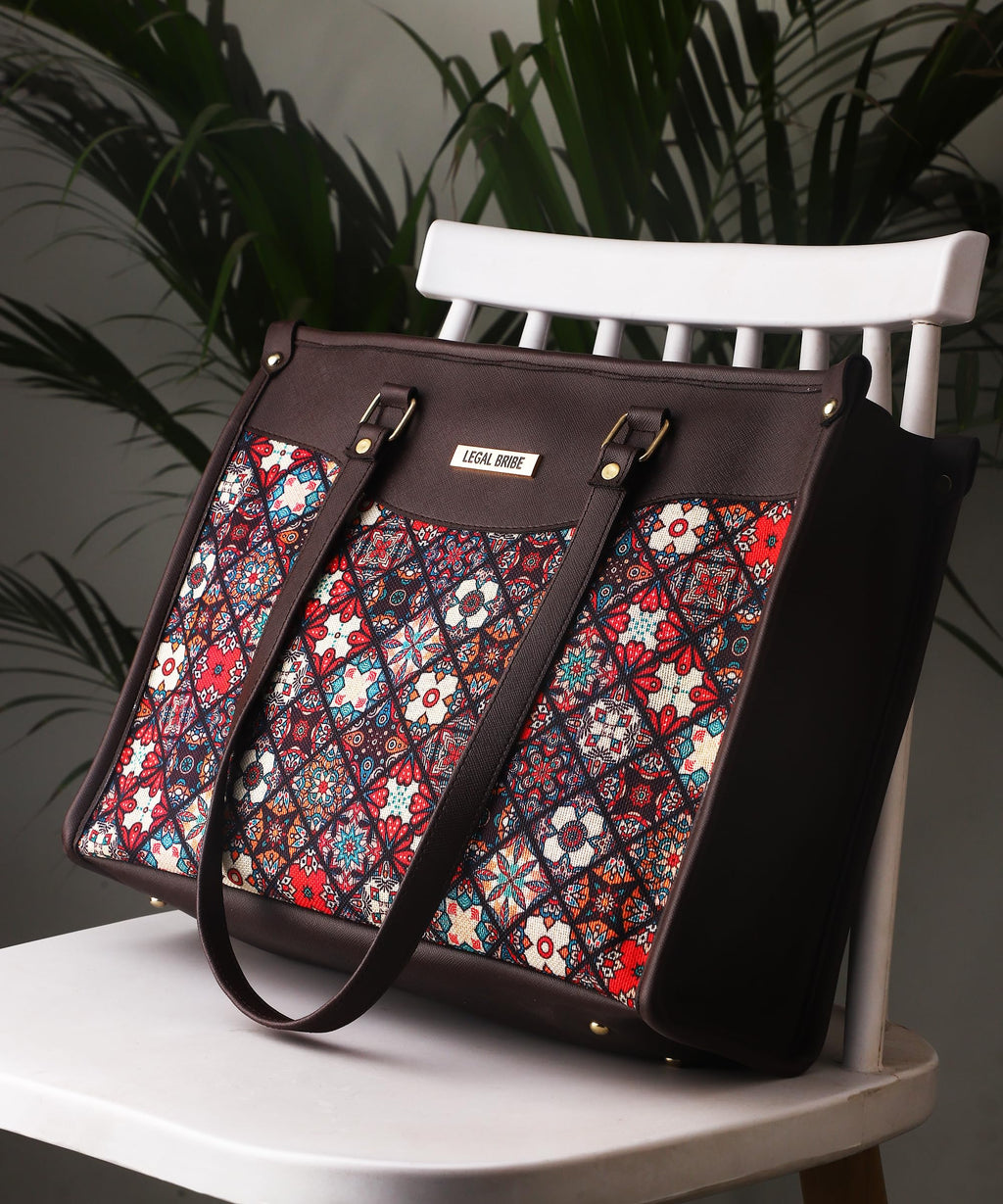 LEGAL BRIBE Printed Tote Bag (Red and Brown)
