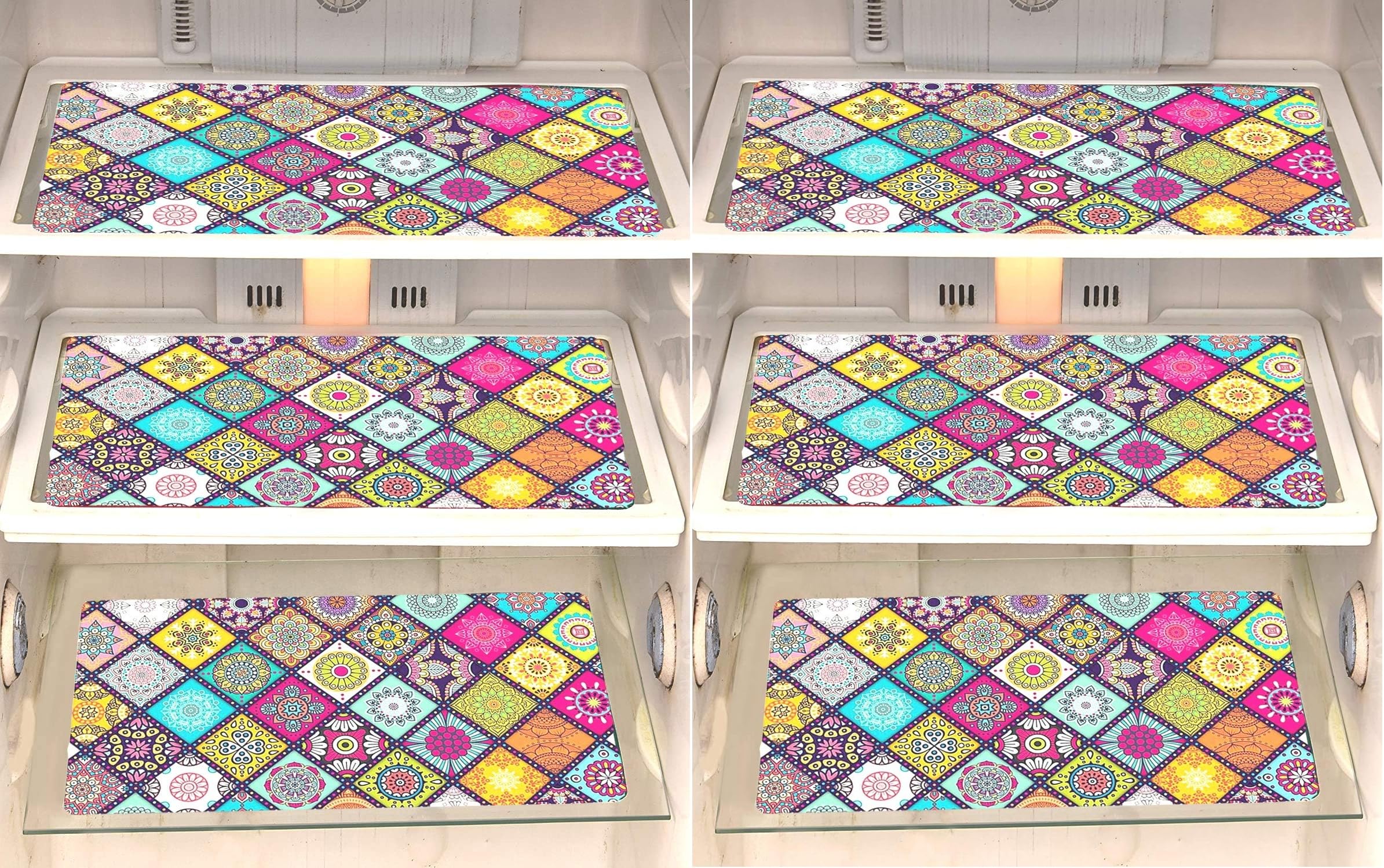 FACTCORE Refrigerator Drawer Mat/Fridge Mat Set of 6 Piece (11.5 X 17.5 Inches) (Rangoli) Kafalo