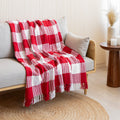 HOMEMONDE Cotton Throw for Sofa and Couch Luxury Hand Knitted Soft 50 x 60 Inch Throw Blanket - (Buffalo Red Checks)| TC - 200 Kafalo