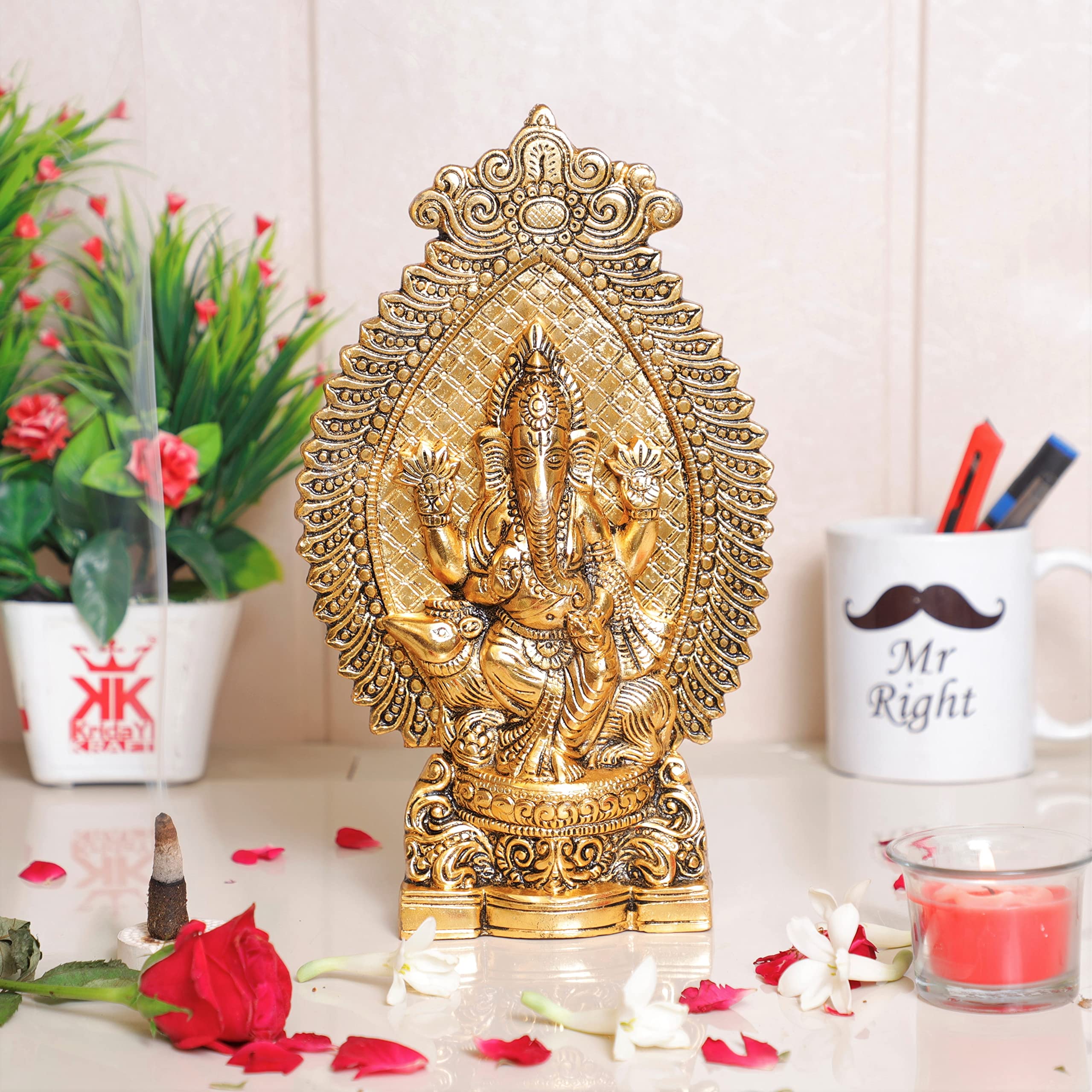 KridayKraft Ganesha Metal Statue, Ganpati Murti for Pooja Room & Decor Your Home, Office, Religious Idol Gift Article, Showpiece Figunrines