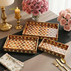 Swasha MDF Resin Decorative Tray, Set of 3, Ivory, Polished Finish, Rectangular, Modern Style, Nesting Serving Trays for Vanity and Dining (Brown Ivory)