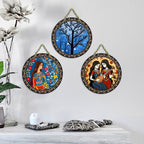 Artvibes Women Portrait Art Round Shape MDF Wooden Wall Decor Items | Living Room | Office | Cafe | Painting Wall Decor | Handcrafted Art | Wall Illustrations | Unique Gift (WH_9905N), Set of 3