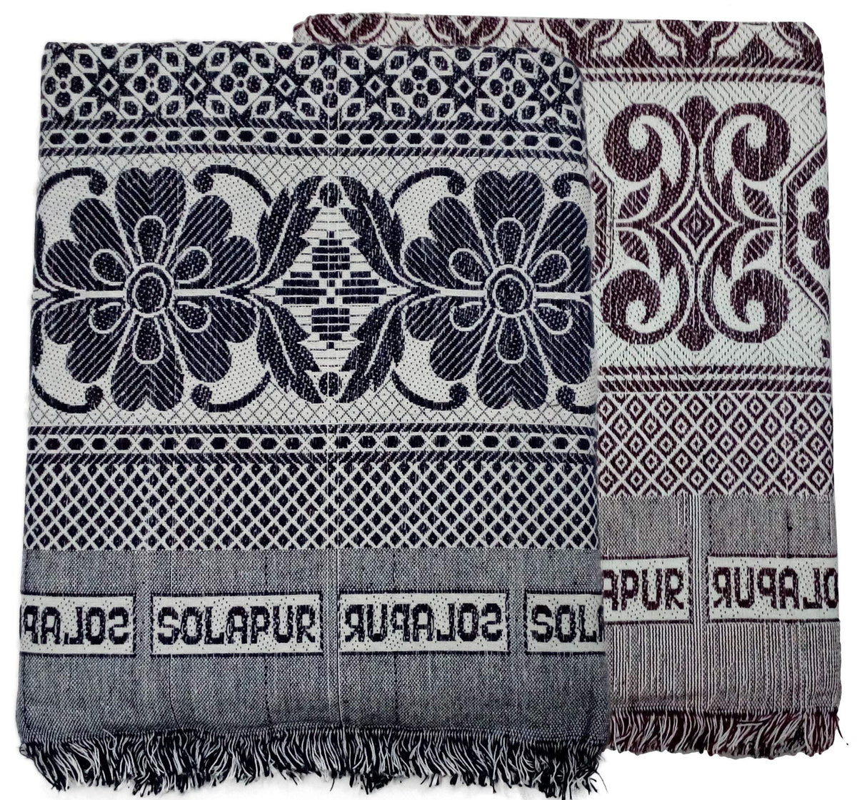 Cotonine - Cotton Single Size Solapur Chaddar Blanket, Brown & Blue, Pack of 2, Daily Use Kafalo