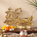 KridayKraft Lord Krishna and Arjun Rath Chariot with Two Horses Decorative Showpiece Metal Gold Plated Antique Krishna Arjuna Rath Wall Hanging & Table Corner Decor