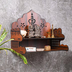 GOJEEVA KRAFT Engineered Wood Hand Crafted Carved Pattern Home Temple for Idols Temple for Home and Office I Premium Ganesh Ji Carved | Set Top Box Stand I Wooden Mandir (Pack of 1) (Medium)
