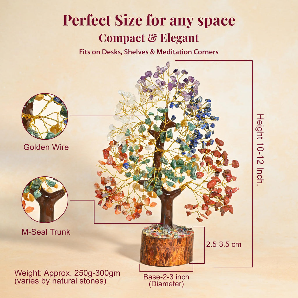 HindCraft 7 Chakra Crystal Tree- 500 Beads – Healing Crystal Bonsai Tree with Gemstones for Energy Balancing, Prosperity & Meditation – Feng Shui Spiritual Gift for Home & Office Décor (10-12 Inch)