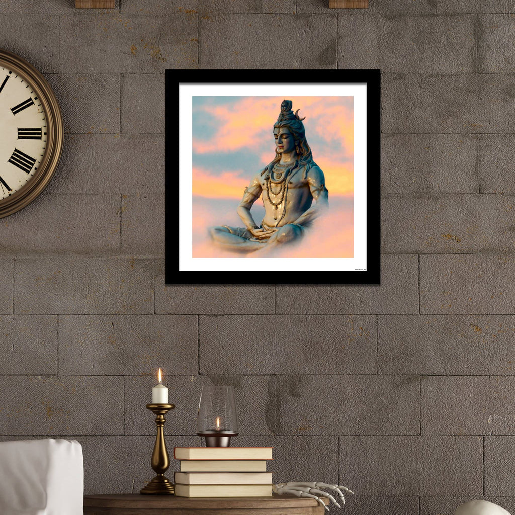 VIBECRAFTS Premium Wall Frame Painting of Lord Shiva Sculpture Digital Reprint Posters with Synthetic Wooden Frame Home, Office Decorative Gift Item(11 inch x 11 inch)(PFVC1Pcs4_702)