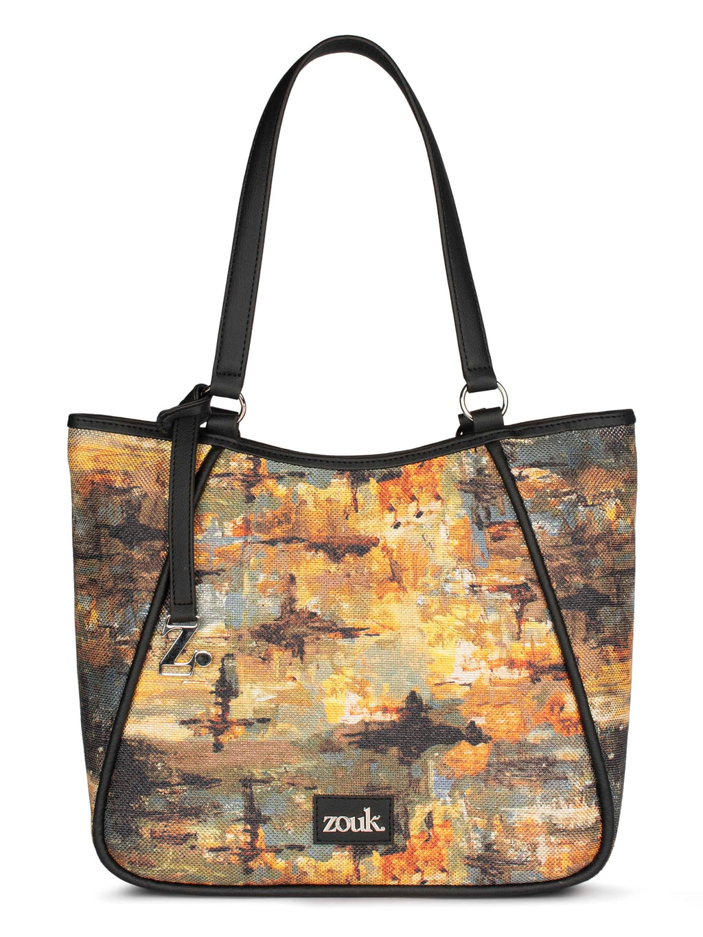 ZOUK Naisha Multicolor Abstract Tote Bag for Women | Vegan Leather Large Shoulder Handbag with Bottle Holder, Multiple Pockets & Water-Resistant Lining | Office, Travel & Daily Use | Bombay Tapestry