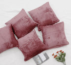 RD TREND® Cushion Cover Set of 5, Decorative Sofa Living Room Home Square Cushion Covers 24 Inch x 24 Inch, Aesthetic Corduroy Striped Double Sided (Wine,Pack of 5)
