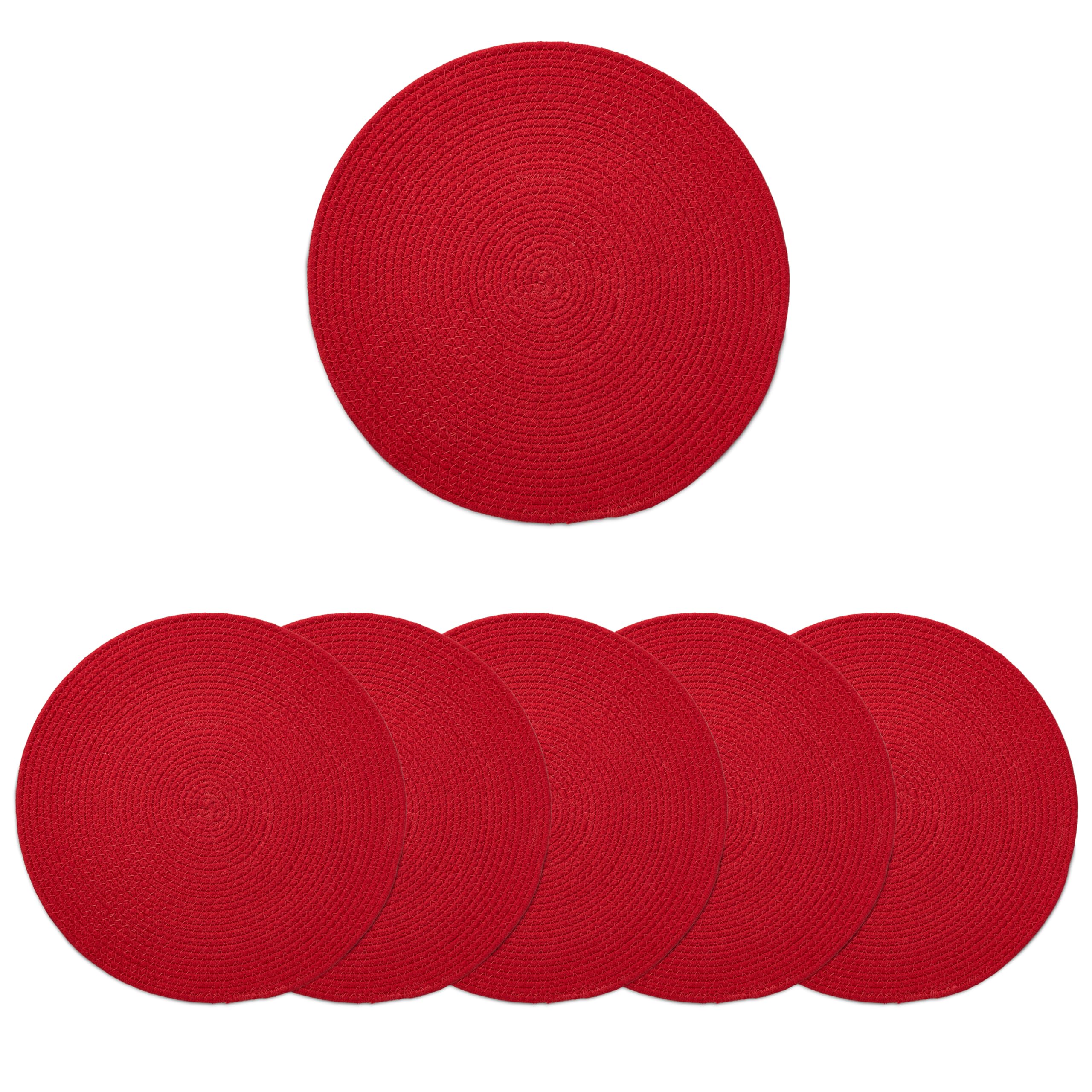 Encasa XO Round Ribbed Cotton Dining Table Mats, Heat Resistant Red Kafalo