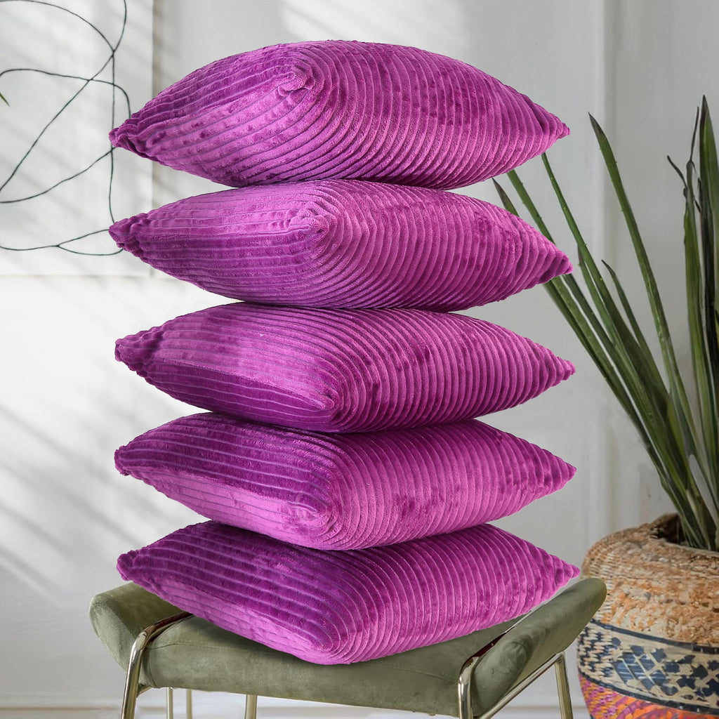 RD TREND® Cushion Cover Set of 5, Decorative Sofa Living Room Home Square Cushion Covers 24 Inch x 24 Inch, Aesthetic Corduroy Striped Double Sided (Dark Pink,Pack of 5)