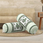 BLOCKS OF INDIA Cotton Hand Block Printed Bolster Cover | Booster Cover with Drawstring | Round Long Pillow Cover for Bed | Dewan Pillow Cover Set 16 X 32 | Set of 2 (Color 25)