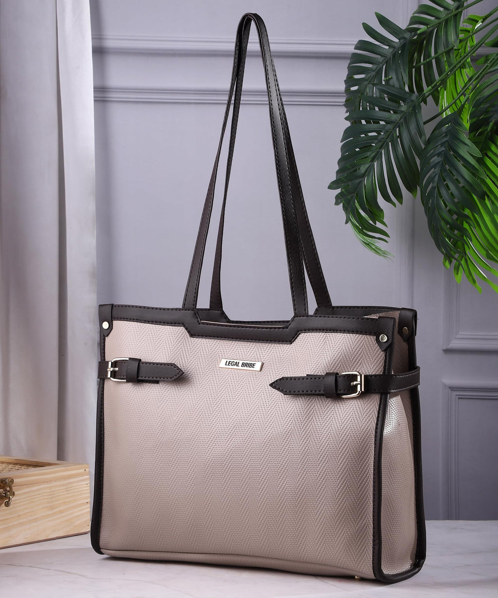 LEGAL BRIBE Stylish Buckle Tote Bag (Cream)