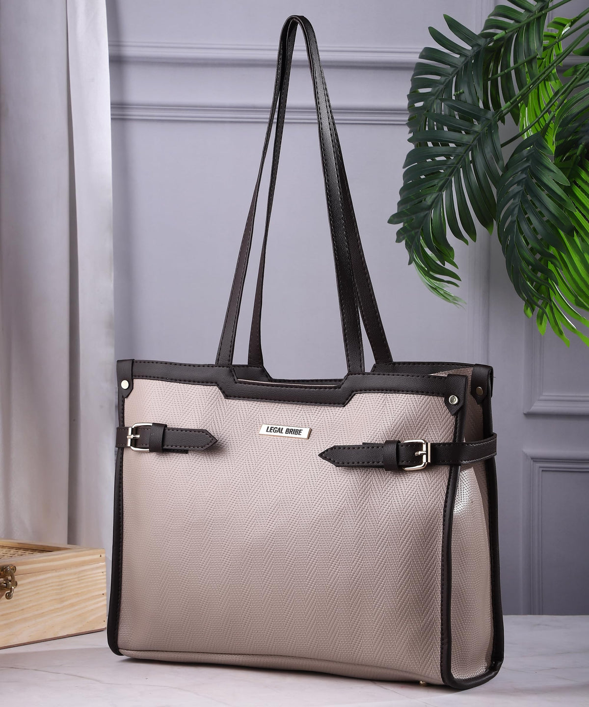 LEGAL BRIBE Stylish Buckle Tote Bag (Cream)