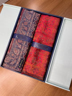 Pashmoda His and Her Gift Set of Jamavar Shawl and kaani Stole With Wooden Gift Box