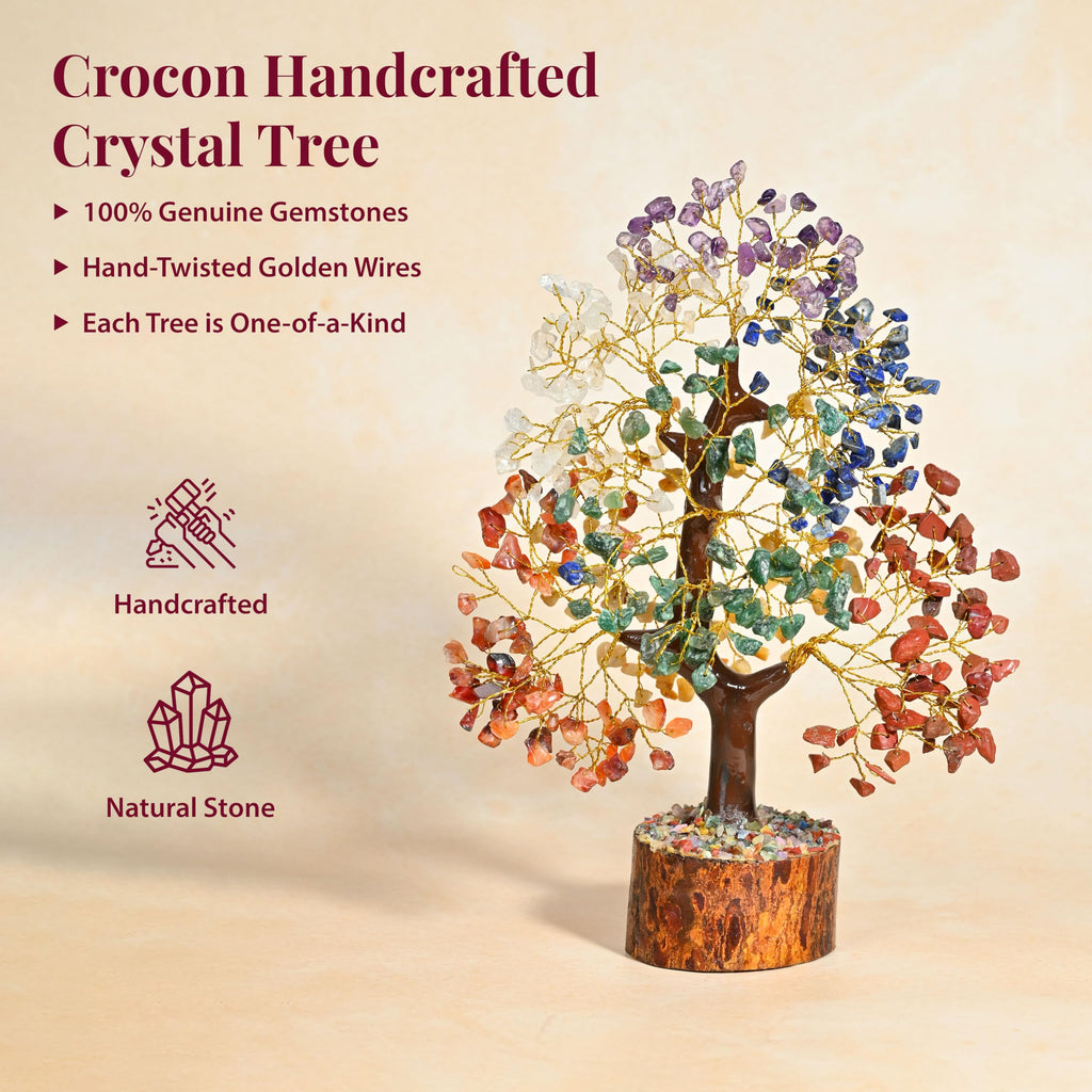HindCraft 7 Chakra Crystal Tree- 500 Beads – Healing Crystal Bonsai Tree with Gemstones for Energy Balancing, Prosperity & Meditation – Feng Shui Spiritual Gift for Home & Office Décor (10-12 Inch)