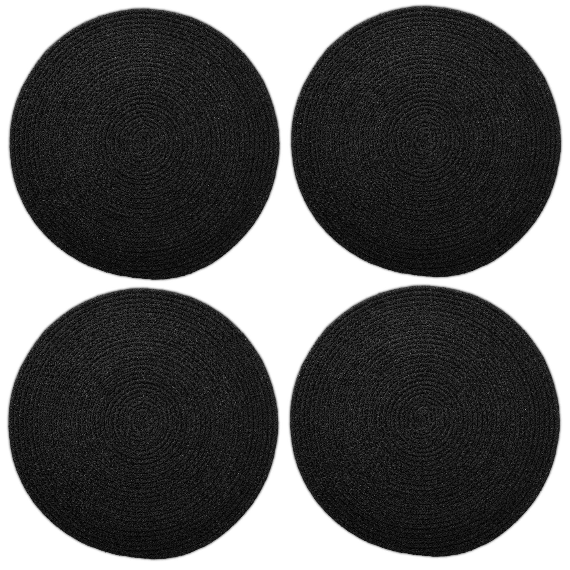 Encasa XO Round Ribbed Cotton Dining Table Mats, Heat Resistant Black Kafalo