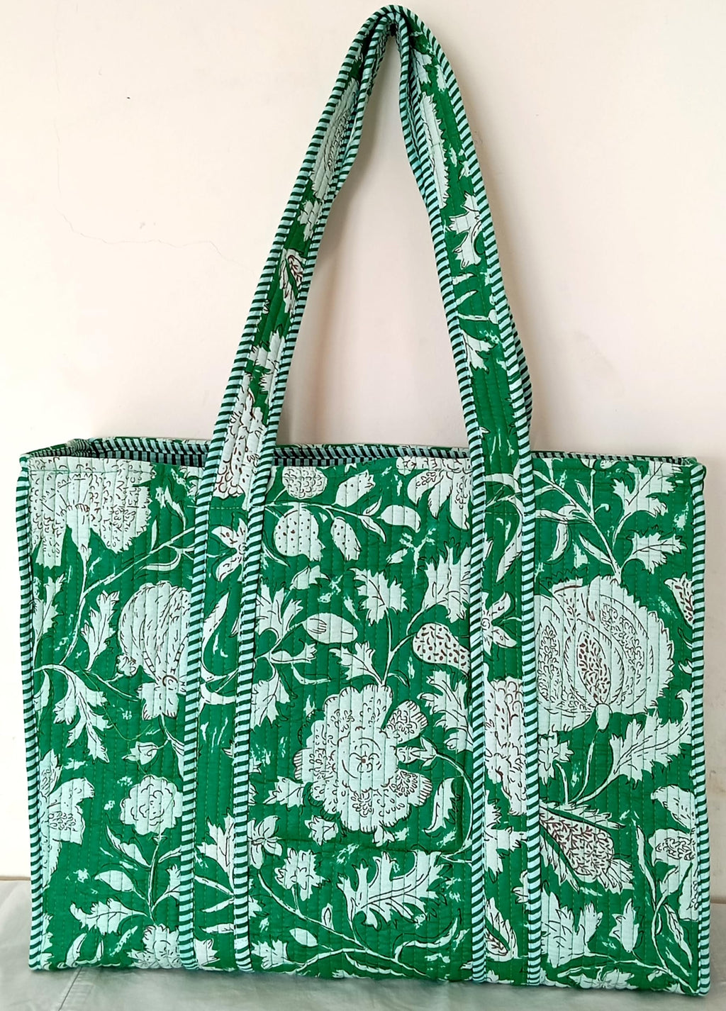 Cotton Tote bag for Women | Shoulder Bag | Reversible Bag | Durable Shopping bag | Reusable Grocery Bags | Eco friendly Bags| Handmade Cotton Bag | Stylish Quilted handBag (Dark Green)