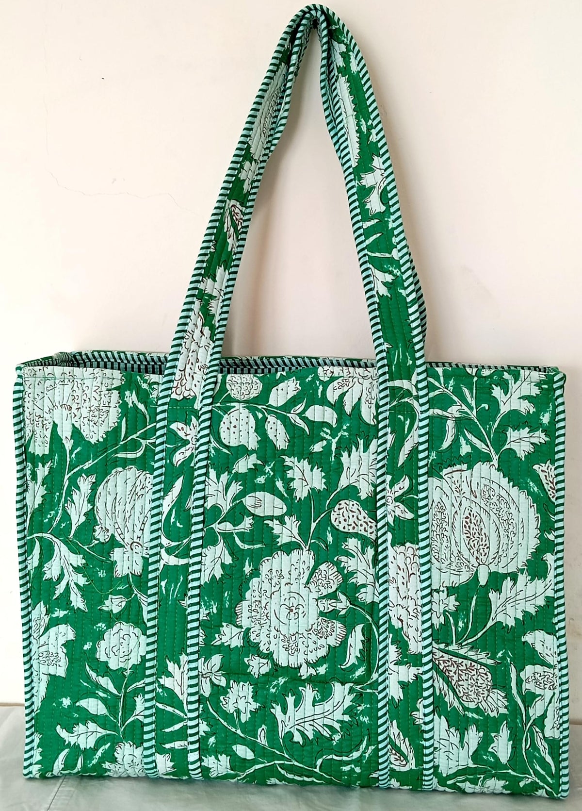 Cotton Tote bag for Women | Shoulder Bag | Reversible Bag | Durable Shopping bag | Reusable Grocery Bags | Eco friendly Bags| Handmade Cotton Bag | Stylish Quilted handBag (Dark Green)