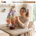Axilla 500 Beads 7 Chakra Crystal Tree of Life for Positive Energy | Big Size Natural Healing Gemstone Money Tree | Showpiece for Home Decor, Living Room & Office Desk | Feng Shui Luck (Multicolor)