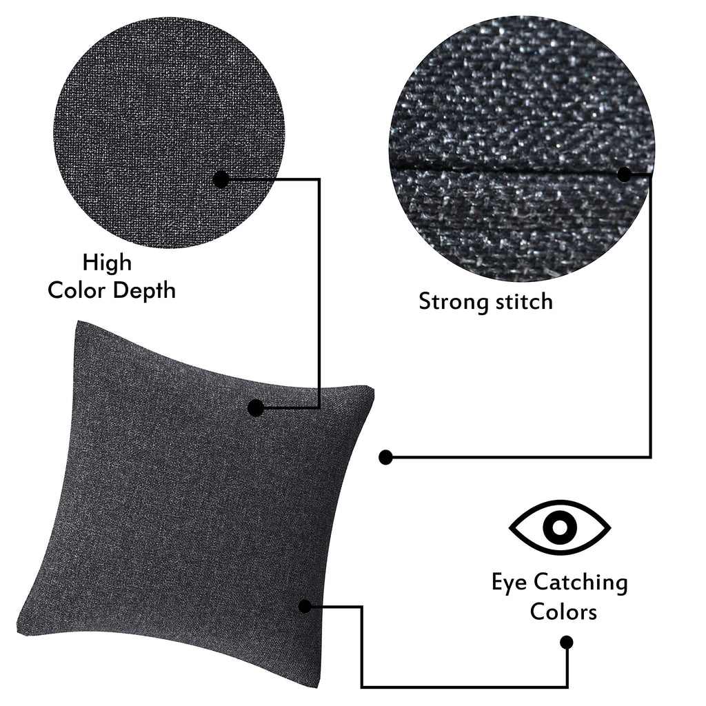 Yellow Weaves Jute Texture Cushion Covers, 16 X 16 Inches, Black, Set of 5, 250 TC