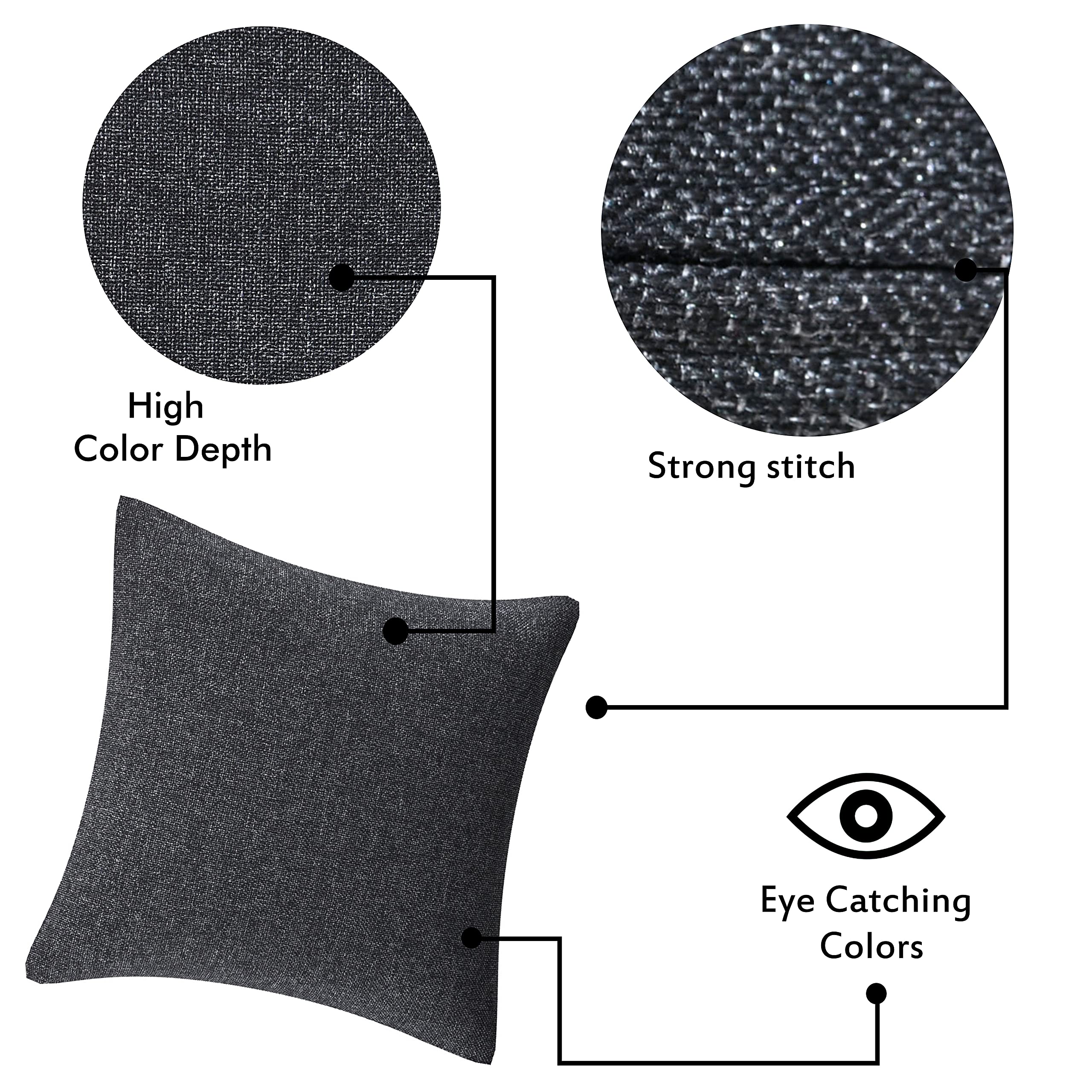 Yellow Weaves Jute Texture Cushion Covers, 16 X 16 Inches, Black, Set of 5, 250 TC