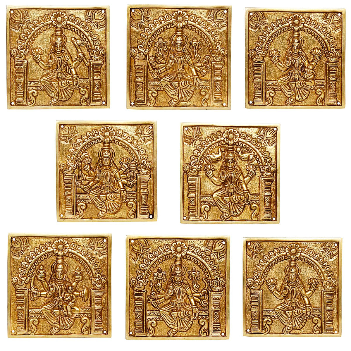 ARTVARKO Brass Ashtalakshmi Laxmi Set of 8 Pcs Ashta Lakshmi Wall Hanging Luxmi for Diwali Pooja Mandir Temple Office Décor Gift 6 Inch