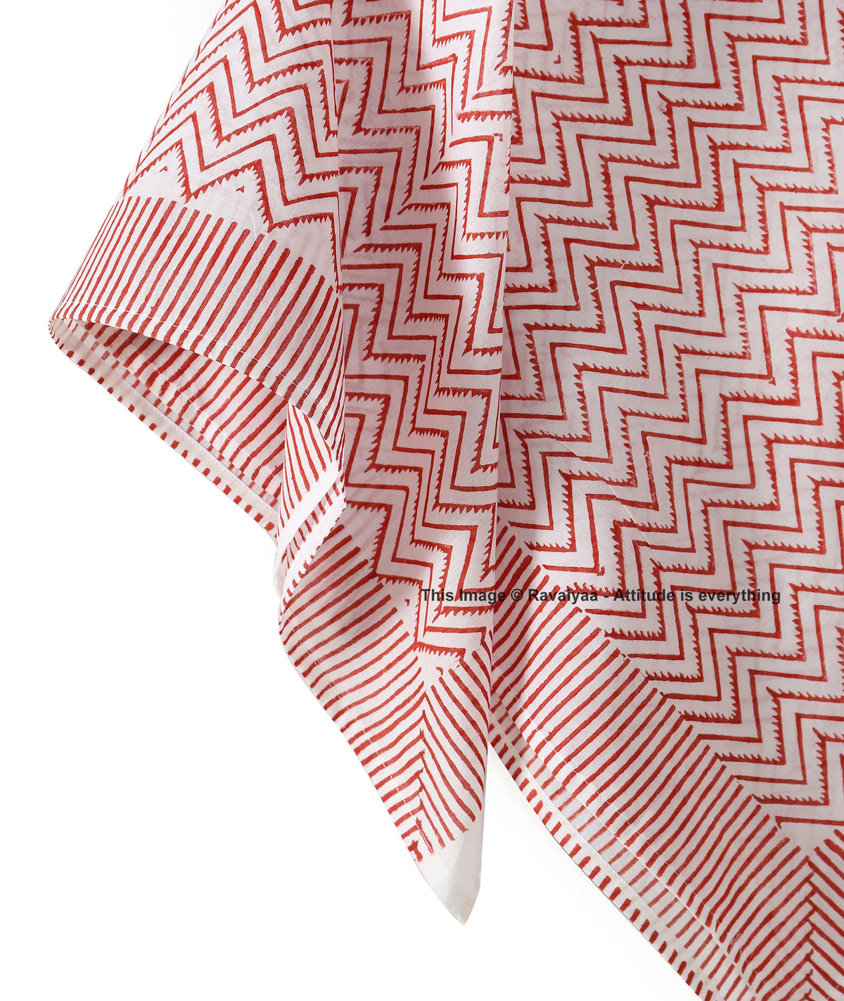 Ravaiyaa - Attitude is everything Sanganer Hand Block Printed Scarves Pure Cotton Scarf Square Hijab Dupatta 40 X 40 Inch (White Red Waves)
