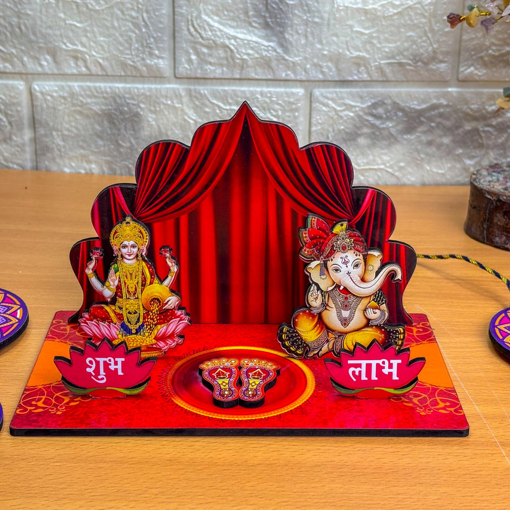 WEHATKE Wall Decor & Table Top MIni Mandir Diwali Set | Mini Laxmi Ganesh & Haning Subh Labh Diawli Gift Set | Diwali Home Decor