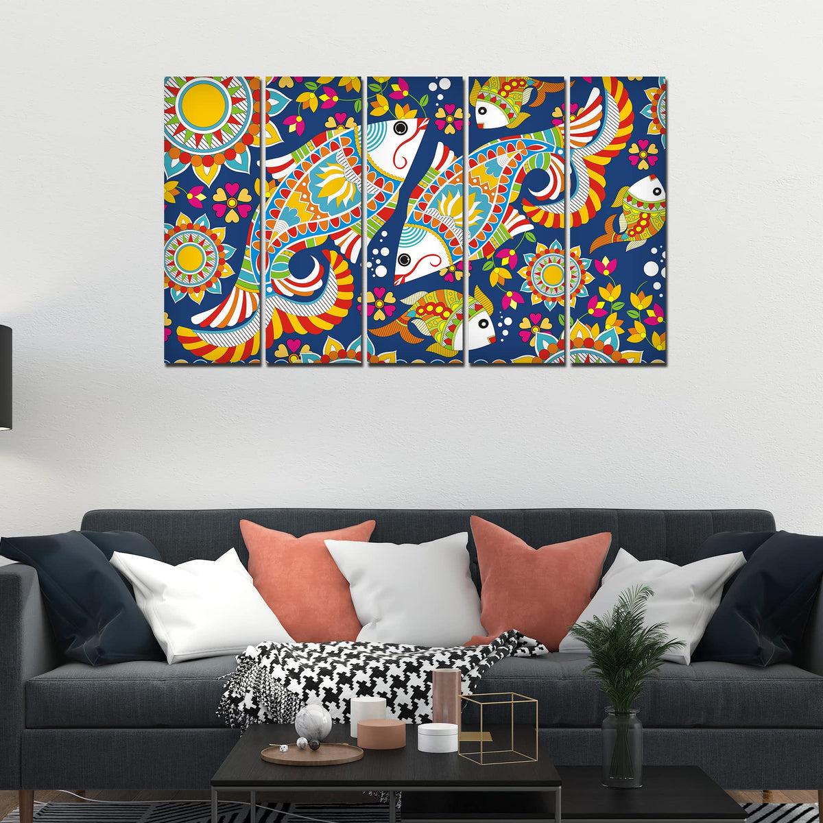 VIBECRAFTS Beautiful Indian Folk Art 5 Pieces Canvas Wall Painting For Home | Office | Living Room | Gift (PTVC5Pcs4_8533)