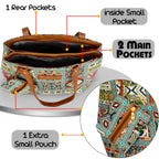 Storite Women's Tote Bag with Leather Handles & Embroidery Printed Handbag with Zip Pockets, Shoulder Tote Bag and Handbag for Office and College (Ethnic Mosaic Patchwork)