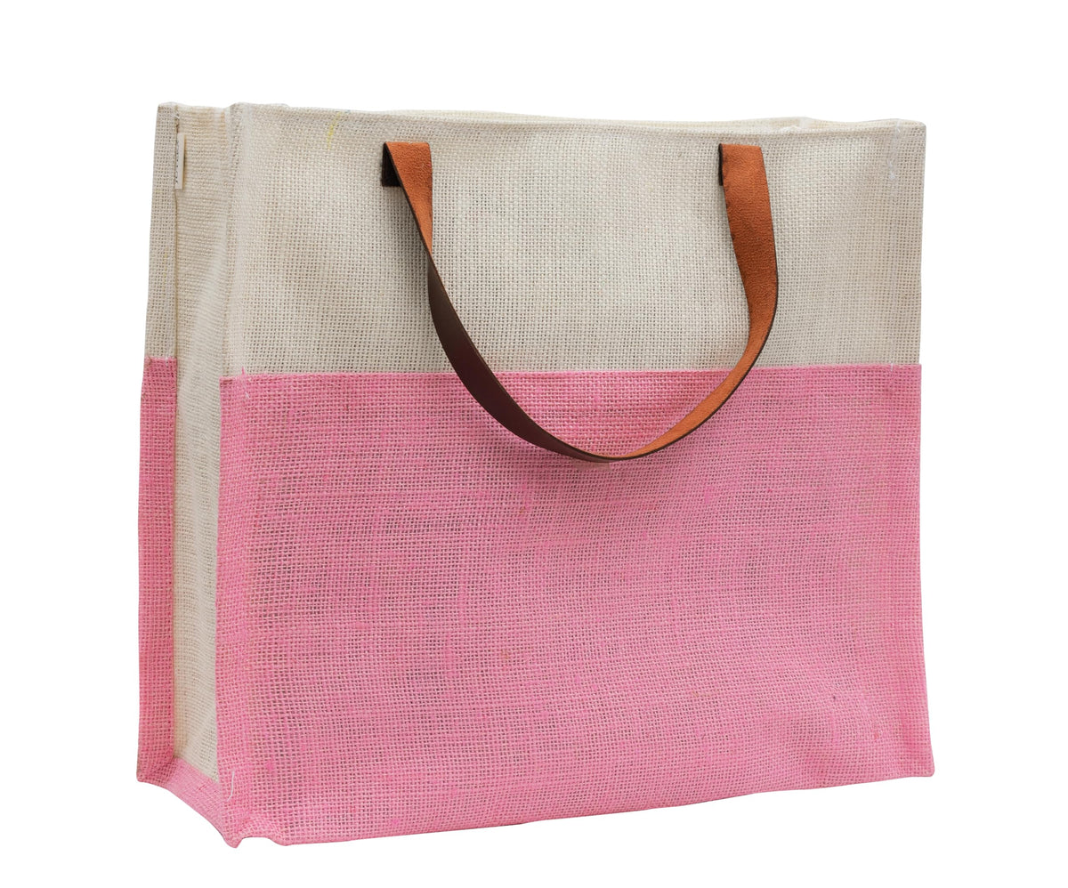 JUTEKA Stylish, Baby Pink,Durable, Multipurpose Hand Bag for Lunch, Shopping, Eco Friendly Jute Bag with Leather Handles……