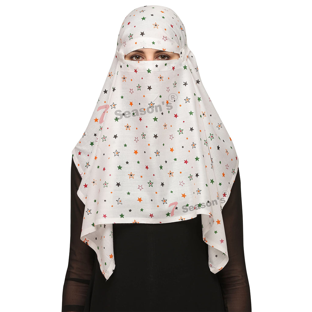 7 season's Girls Cotton Short Female Scarf Cum Mask Scarves Usable For Vehicle Driver Multi Colour Printed Design (White- S Star)