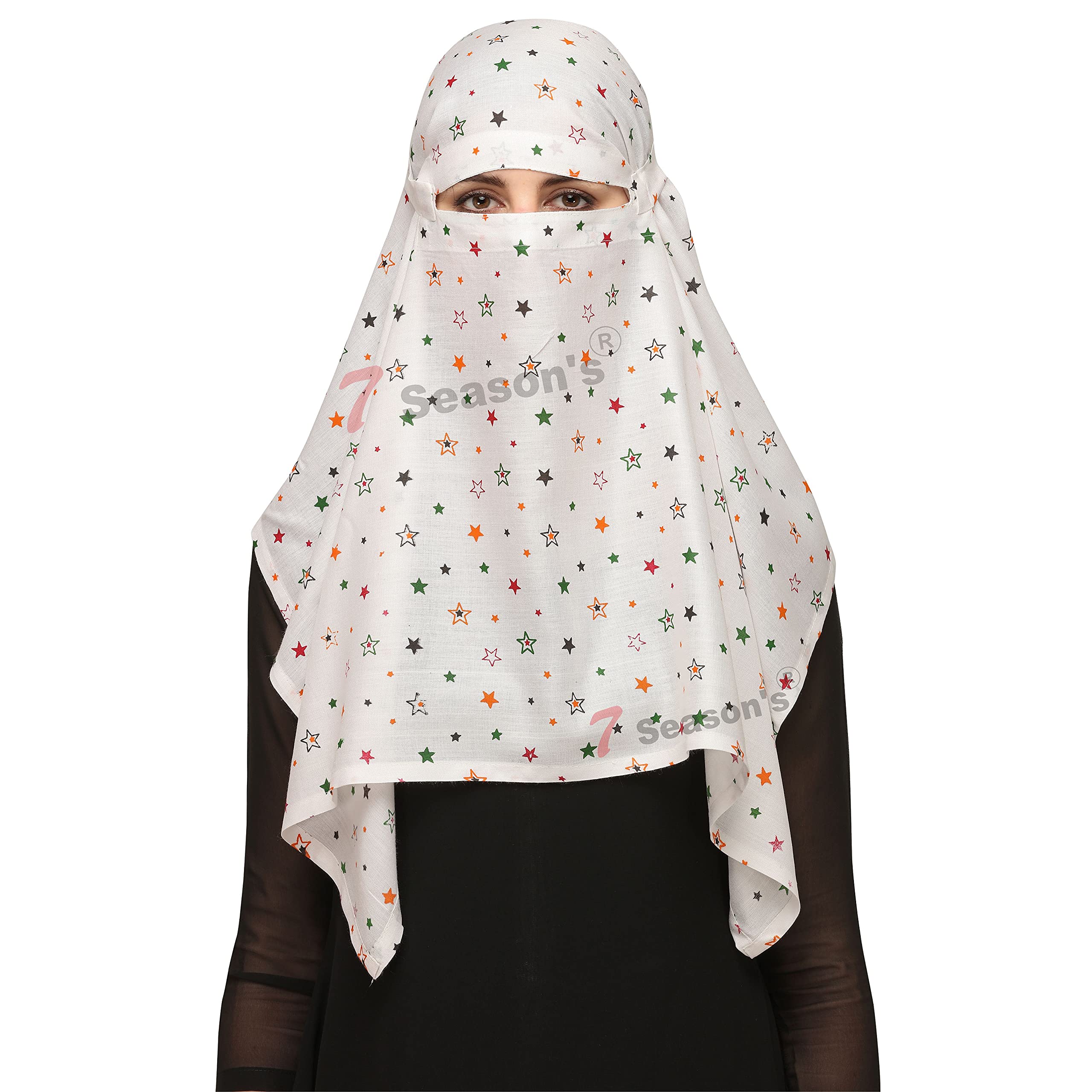 7 season's Girls Cotton Short Female Scarf Cum Mask Scarves Usable For Vehicle Driver Multi Colour Printed Design (White- S Star)