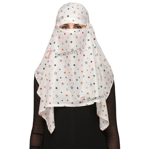 7 season's Girls Cotton Short Female Scarf Cum Mask Scarves Usable For Vehicle Driver Multi Colour Printed Design (White- S Star)