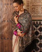 Pashmoda Women Shaguft Wool Blend Nalki Embroidered Stole, Shawl and Wrap, Luxury Pashmina Evening Wrap (Size: 71X203 CM)