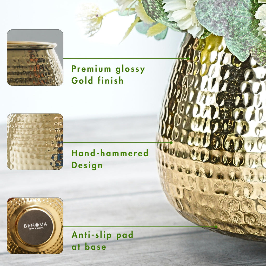 BEHOMA Metal Hammered Golden Bowl Planter
