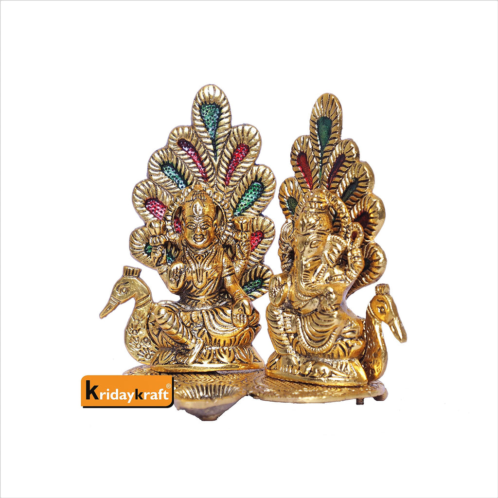 KridayKraft Metal Laxmi Ganesh Statue/Murti for Pooja Room & Home Office Décor, Laxmi Ganesha Idol for Diwali Gift, Religious Idol Showpiece Figurines Decorative & Diwali Poojan