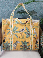 HOUSE OF GULAB Tote Bag with Long Handler & Inside Pocket (Yellow & Green)