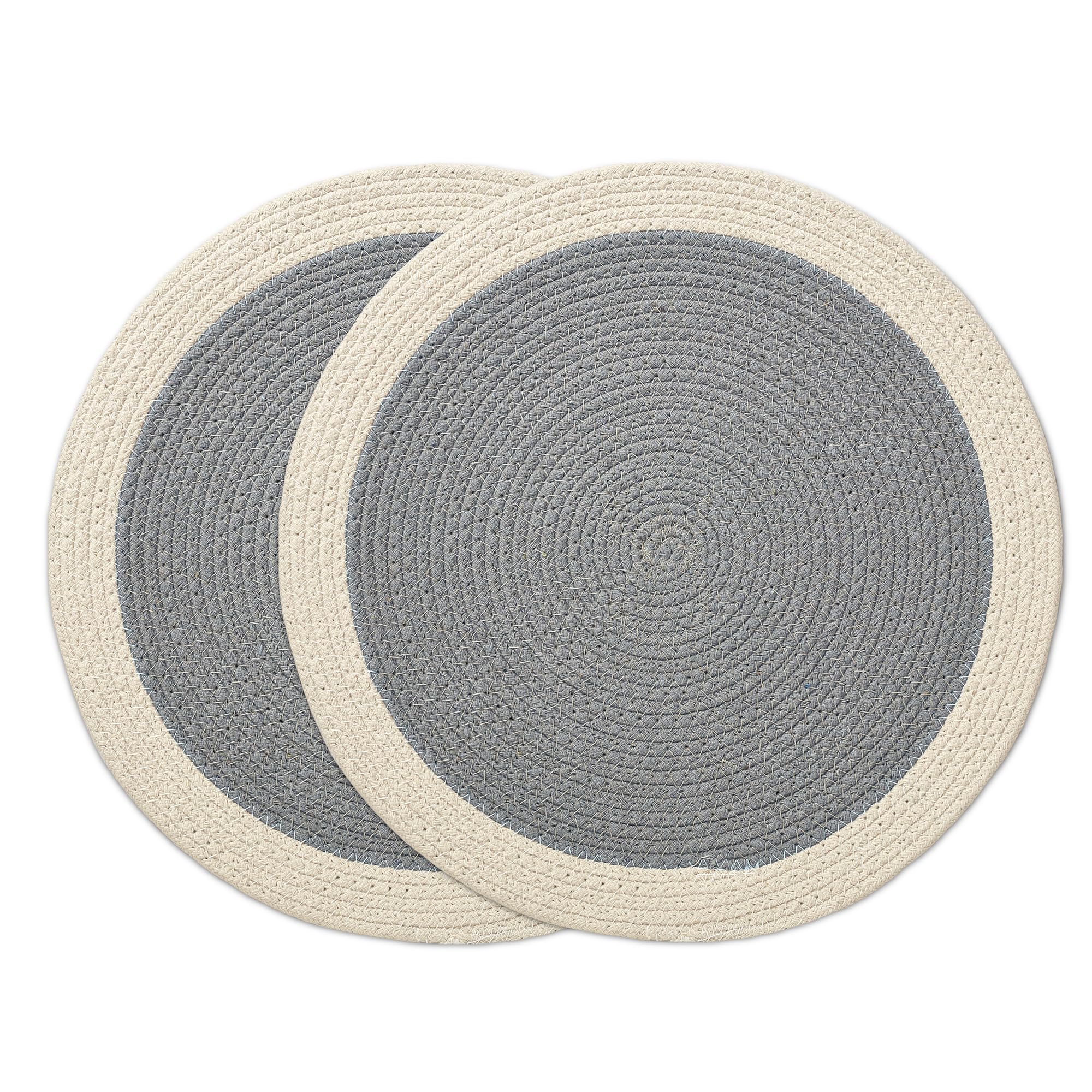 Encasa XO Dining Table Mats, Round Ribbed Cotton, Heat Resistant Grey Kafalo
